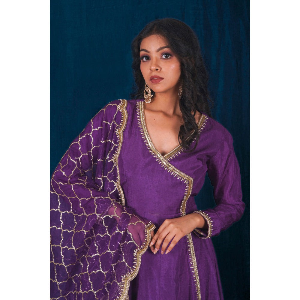 SAUBHAGYA Purple Upada Silk Angarkha and Dupatta (Set of 2)