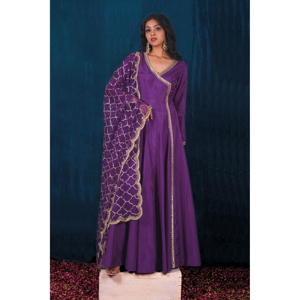 SAUBHAGYA Purple Upada Silk Angarkha and Dupatta (Set of 2)
