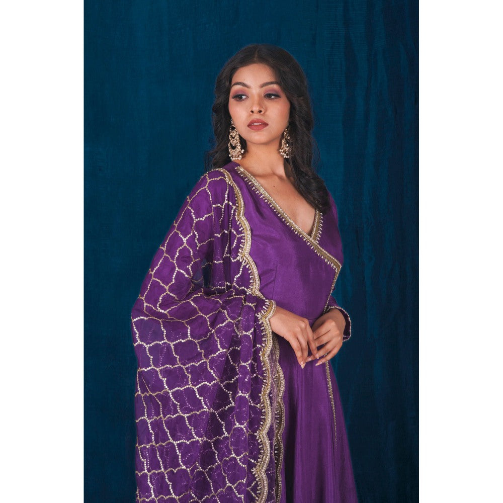 SAUBHAGYA Purple Upada Silk Angarkha and Dupatta (Set of 2)