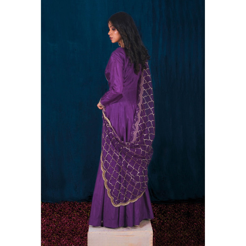 SAUBHAGYA Purple Upada Silk Angarkha and Dupatta (Set of 2)