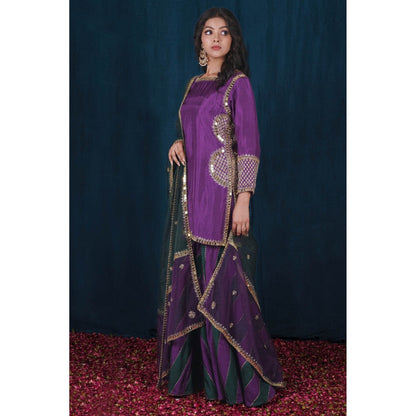 SAUBHAGYA Multicolor Upada Silk Blouse with Sharara and Dupatta (Set of 3)