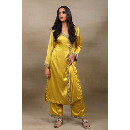 SAUBHAGYA Yellow Embellished Kurta with Pant and Dupatta (Set of 2)