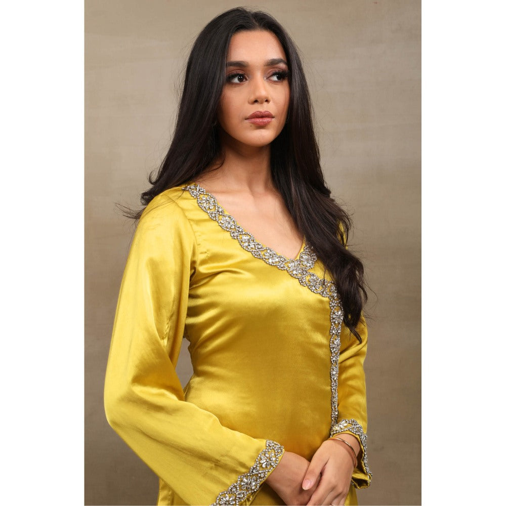 SAUBHAGYA Yellow Embellished Kurta with Pant and Dupatta (Set of 2)