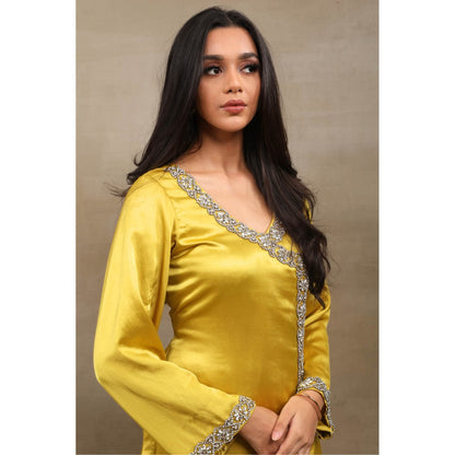 SAUBHAGYA Yellow Embellished Kurta with Pant and Dupatta (Set of 2)