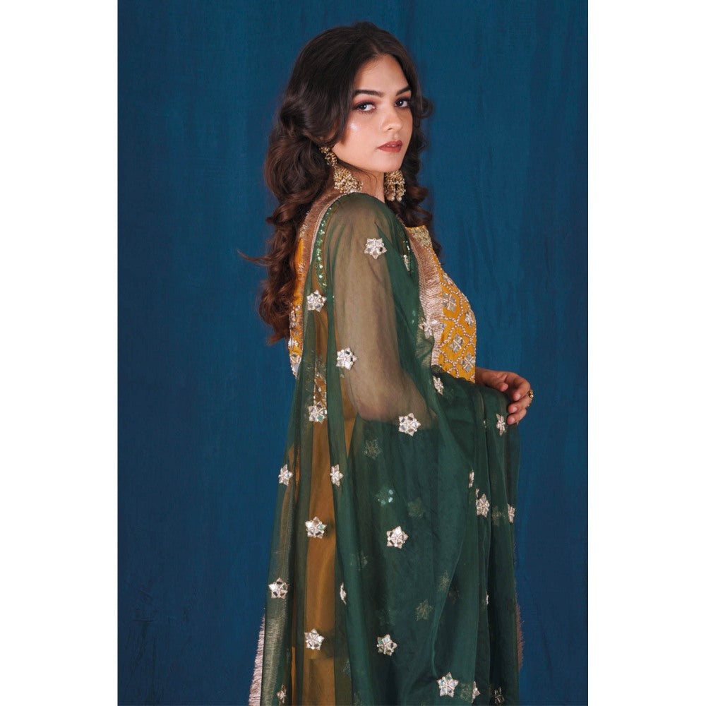 SAUBHAGYA Multi-Color Mirror Work Kurta with Sharara and Dupatta (Set of 3)