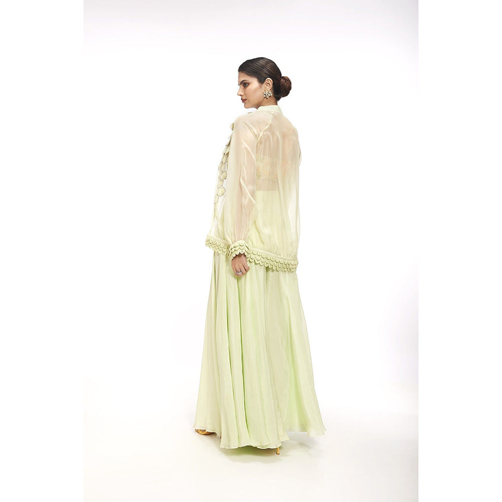 SAYAANIKA Clara Green Floral Embellished Jacket with Blouse and Palazzo (Set of 3)