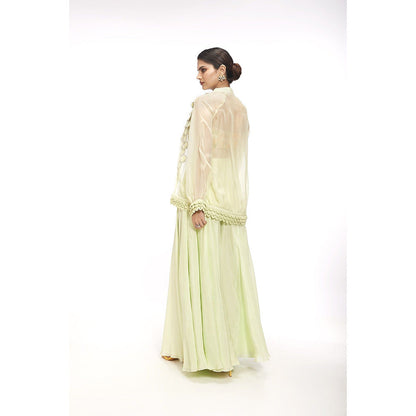 SAYAANIKA Clara Green Floral Embellished Jacket with Blouse and Palazzo (Set of 3)