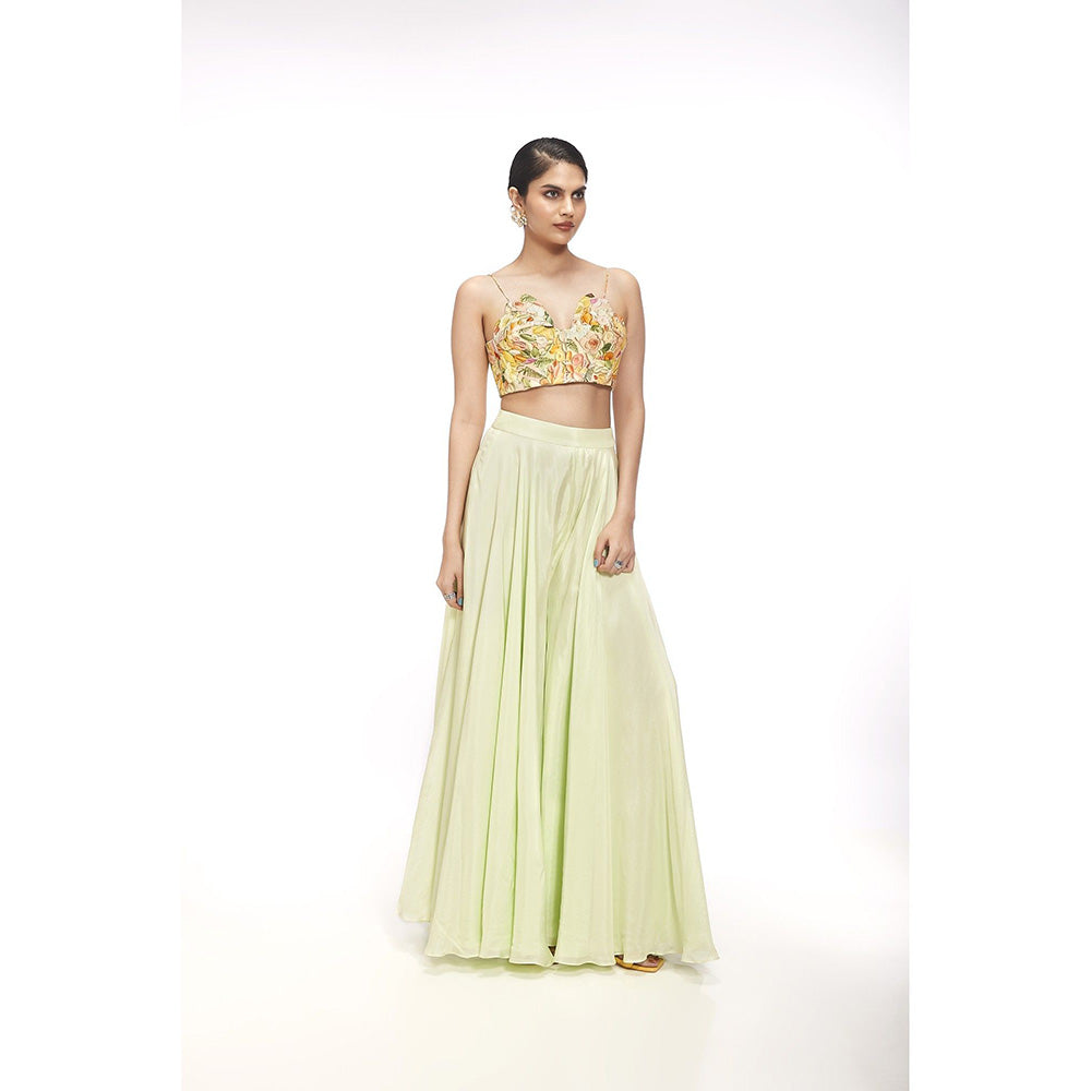 SAYAANIKA Clara Green Floral Embellished Jacket with Blouse and Palazzo (Set of 3)