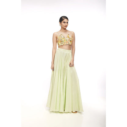 SAYAANIKA Clara Green Floral Embellished Jacket with Blouse and Palazzo (Set of 3)