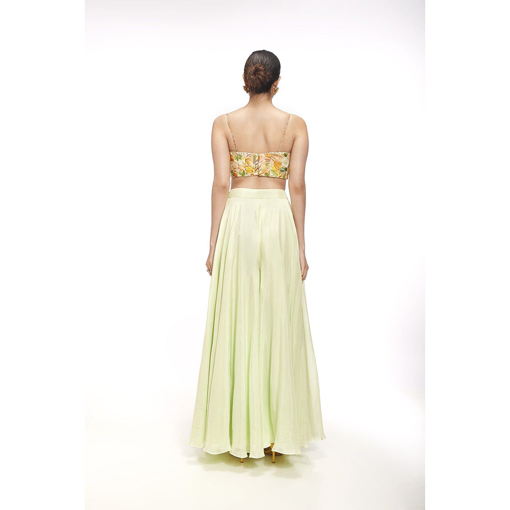 SAYAANIKA Clara Green Floral Embellished Jacket with Blouse and Palazzo (Set of 3)