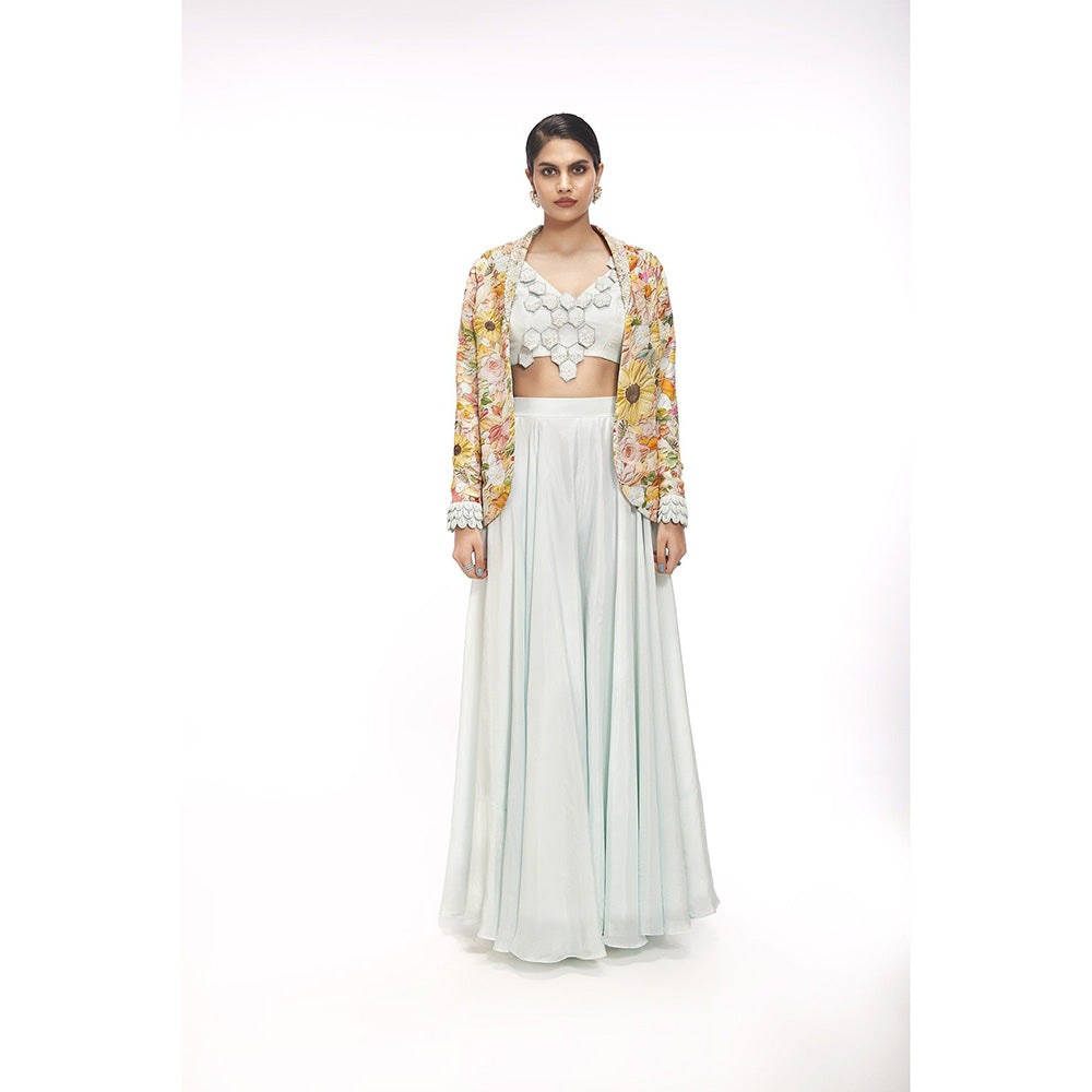 SAYAANIKA Aria Floral Embellished Jacket with Blouse and Palazzo (Set of 3)