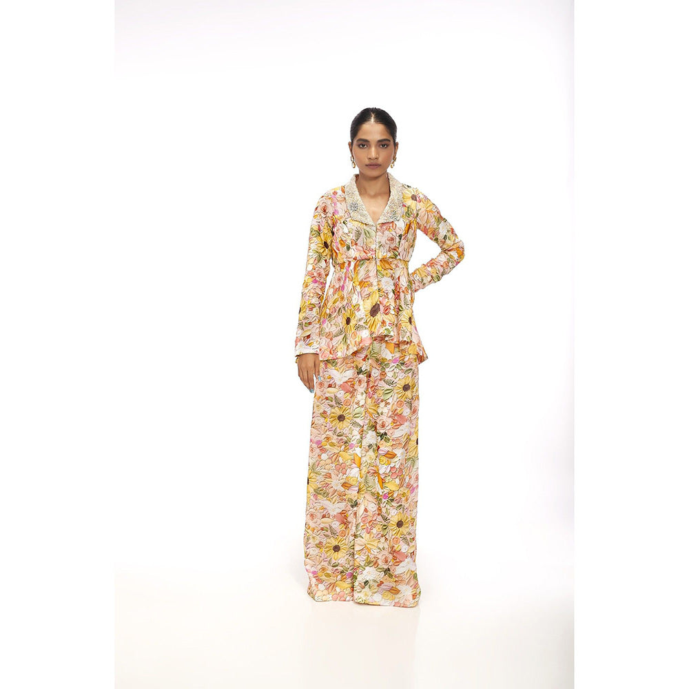 SAYAANIKA Fleur Yellow Floral Embellished Fusion Style Co-ord (Set of 2)
