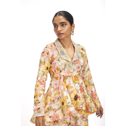 SAYAANIKA Fleur Yellow Floral Embellished Fusion Style Co-ord (Set of 2)