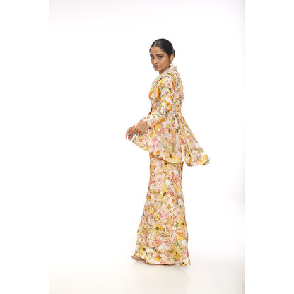 SAYAANIKA Fleur Yellow Floral Embellished Fusion Style Co-ord (Set of 2)