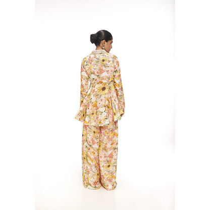 SAYAANIKA Fleur Yellow Floral Embellished Fusion Style Co-ord (Set of 2)
