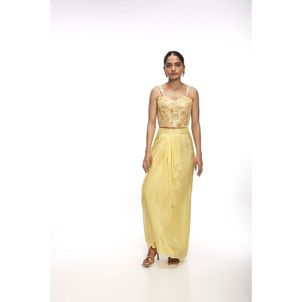 SAYAANIKA Iris Yellow Floral Embellished Top and Skirt (Set of 2)