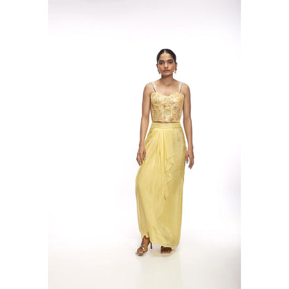 SAYAANIKA Iris Yellow Floral Embellished Top and Skirt (Set of 2)