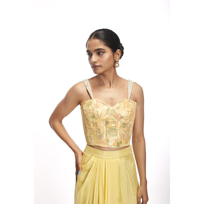 SAYAANIKA Iris Yellow Floral Embellished Top and Skirt (Set of 2)