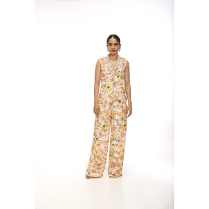 SAYAANIKA Lilya Yellow Floral Embellished Co-ord (Set of 2)