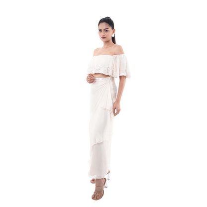 SAYAANIKA White Bianco Skirt with Crop Top (Set of 2)