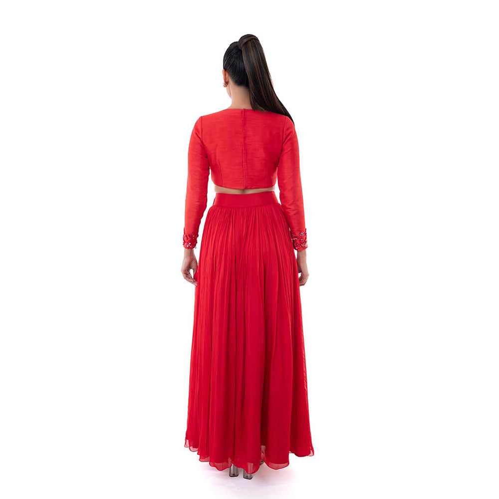 SAYAANIKA Red Rubi Lehenga with Stitched Blouse (Set of 2)