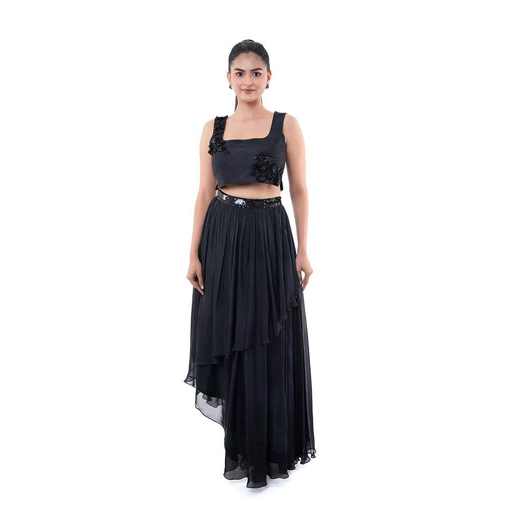 SAYAANIKA Black Onix Skirt with Stitched Blouse (Set of 2)