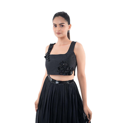SAYAANIKA Black Onix Skirt with Stitched Blouse (Set of 2)