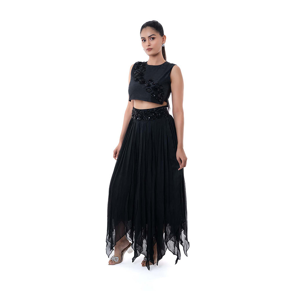 SAYAANIKA Black Ebanos Skirt with Stitched Blouse (Set of 2)