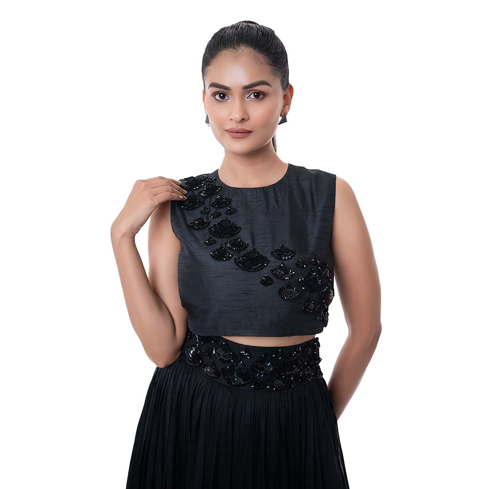SAYAANIKA Black Ebanos Skirt with Stitched Blouse (Set of 2)