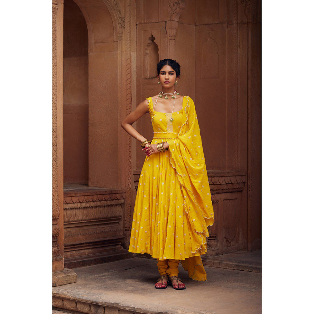 Seema Anand Faizah Anarkali with Churidar and Dupatta (Set of 3)