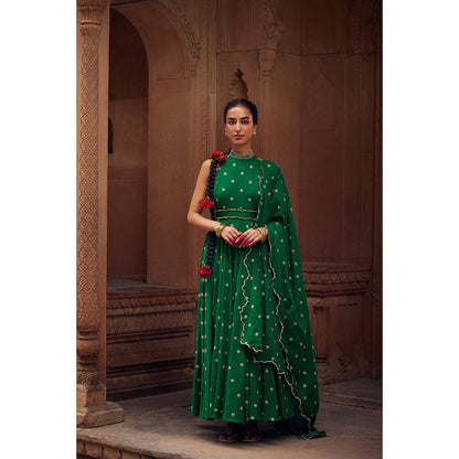 Seema Anand Inara Halter Anarkali with Churidar and Dupatta (Set of 3)