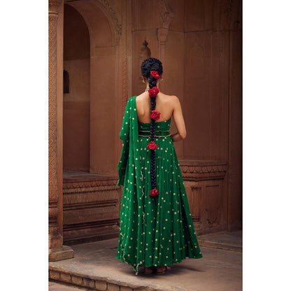 Seema Anand Inara Halter Anarkali with Churidar and Dupatta (Set of 3)