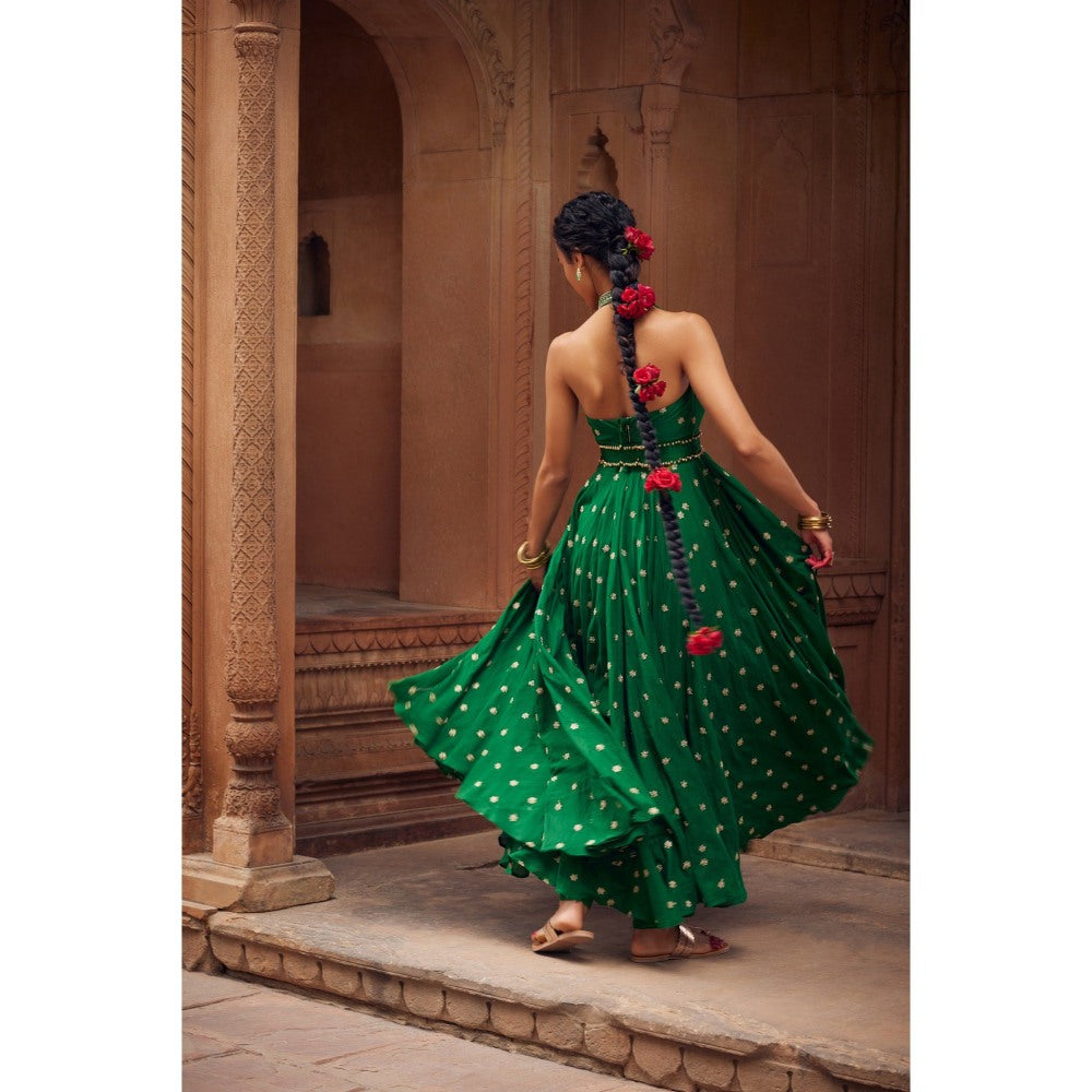 Seema Anand Inara Halter Anarkali with Churidar and Dupatta (Set of 3)