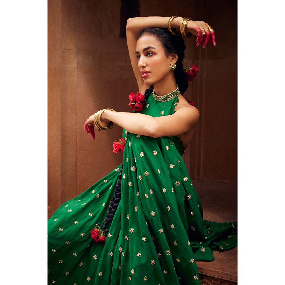Seema Anand Inara Halter Anarkali with Churidar and Dupatta (Set of 3)