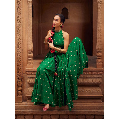 Seema Anand Inara Halter Anarkali with Churidar and Dupatta (Set of 3)