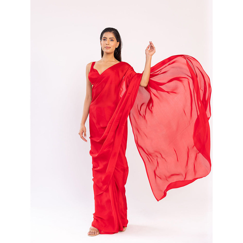 SHAAKHA Red Solid Saree with Unstitched Blouse