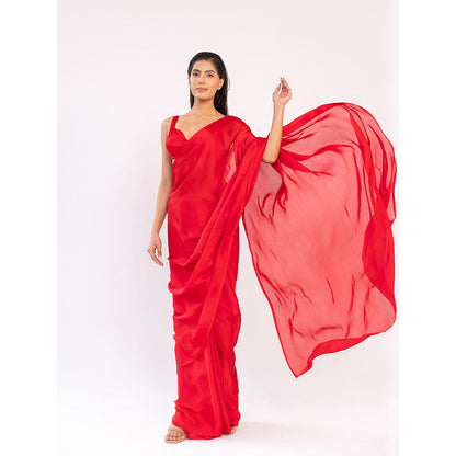 SHAAKHA Red Solid Saree with Unstitched Blouse