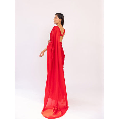 SHAAKHA Red Solid Saree with Unstitched Blouse