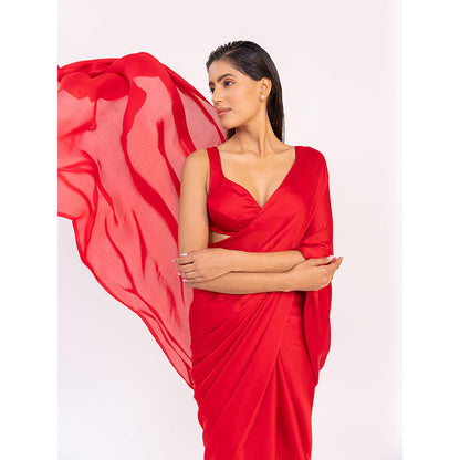 SHAAKHA Red Solid Saree with Unstitched Blouse