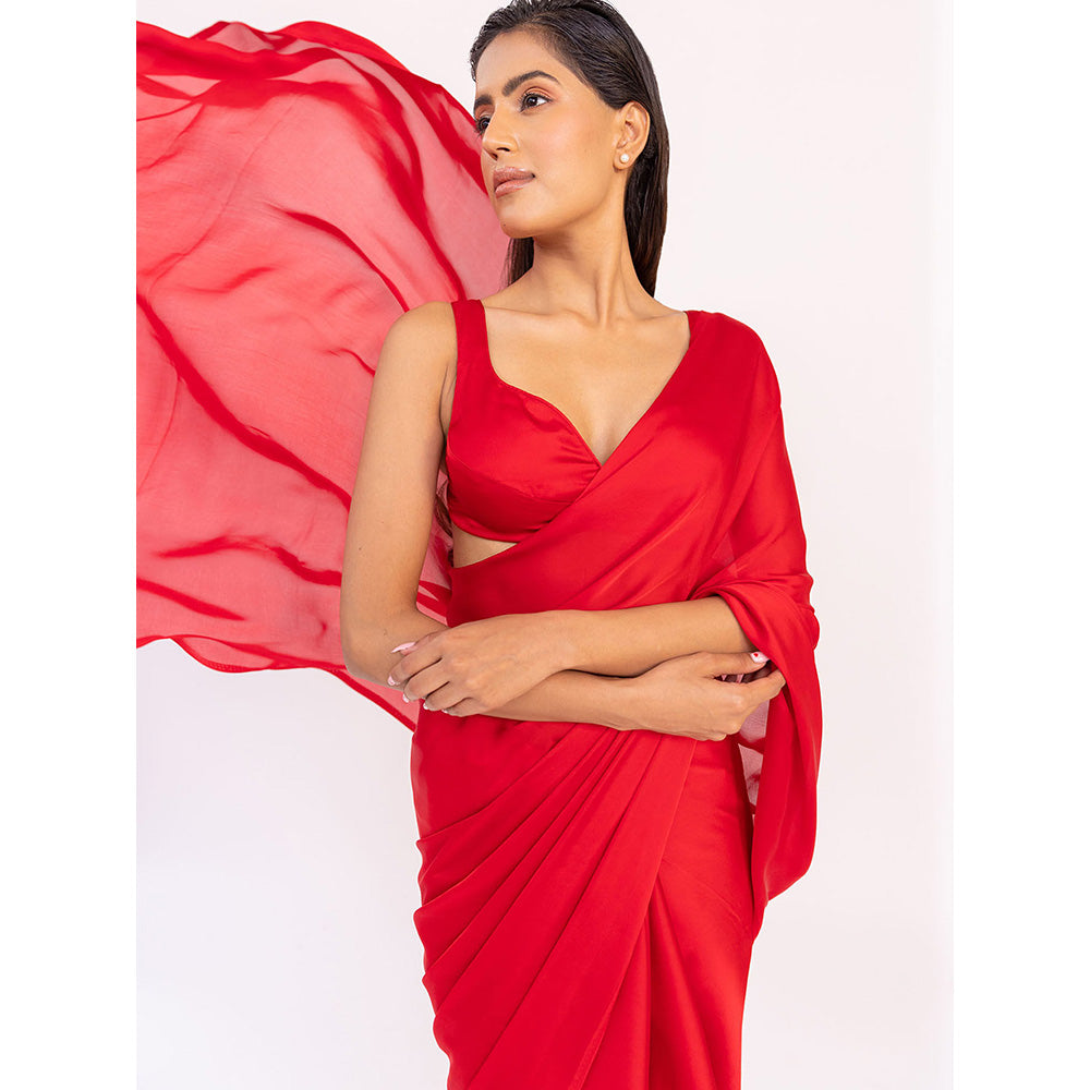 SHAAKHA Red Solid Saree with Unstitched Blouse