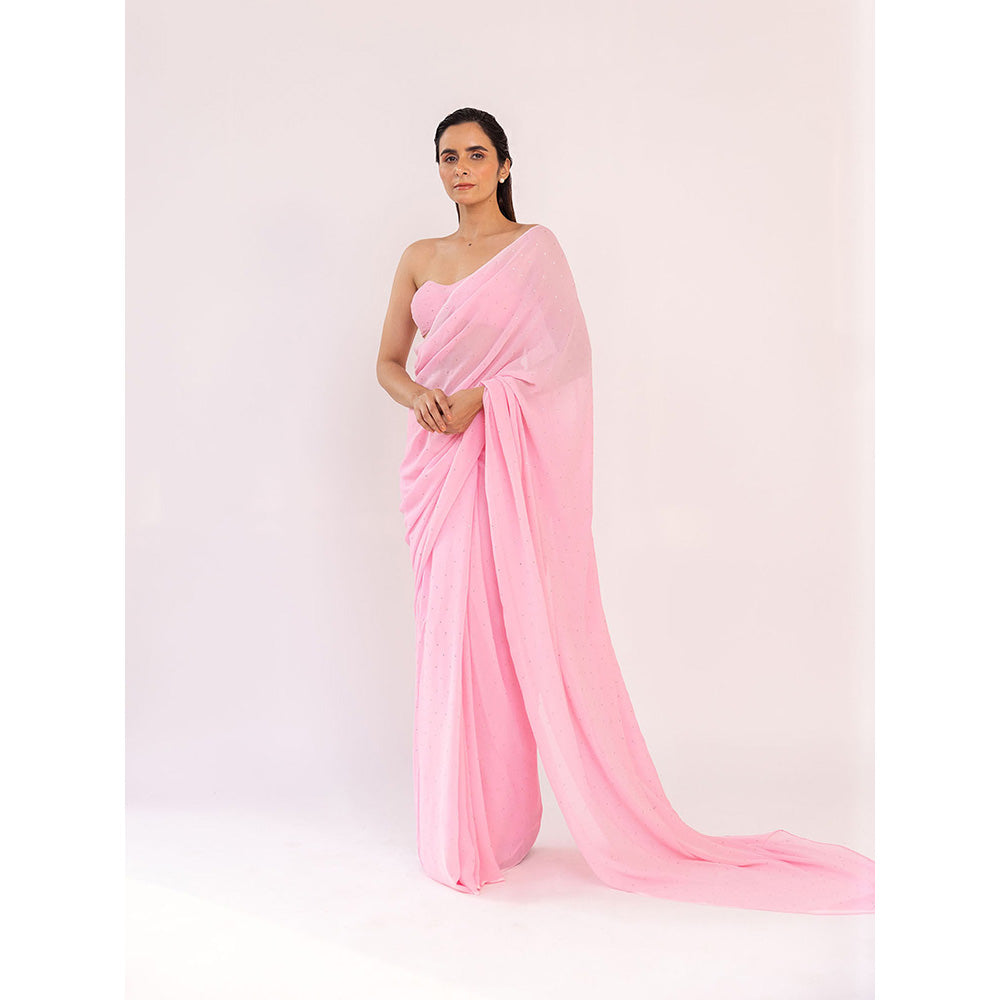 SHAAKHA Pink Embellished Saree with Unstitched Blouse