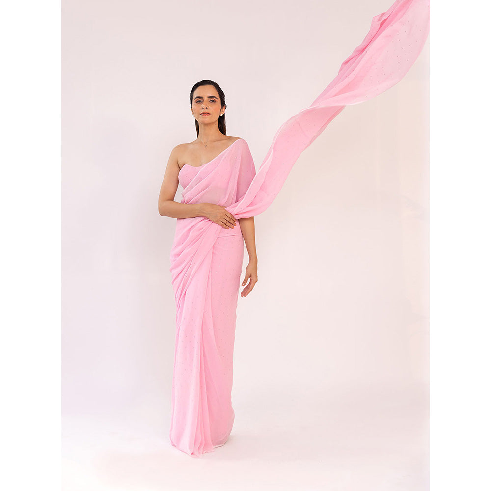 SHAAKHA Pink Embellished Saree with Unstitched Blouse