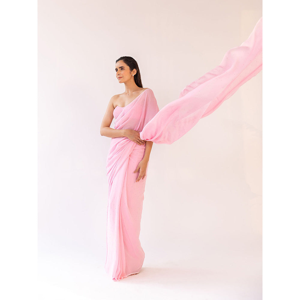 SHAAKHA Pink Embellished Saree with Unstitched Blouse
