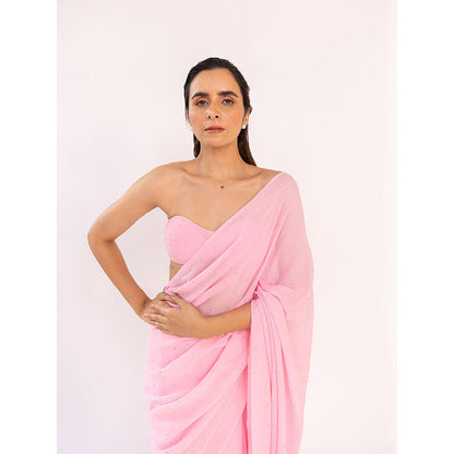 SHAAKHA Pink Embellished Saree with Unstitched Blouse