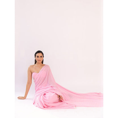 SHAAKHA Pink Embellished Saree with Unstitched Blouse