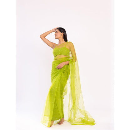 SHAAKHA Green Embellished Saree with Unstitched Blouse