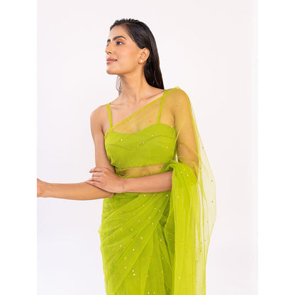 SHAAKHA Green Embellished Saree with Unstitched Blouse