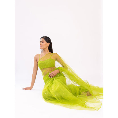 SHAAKHA Green Embellished Saree with Unstitched Blouse