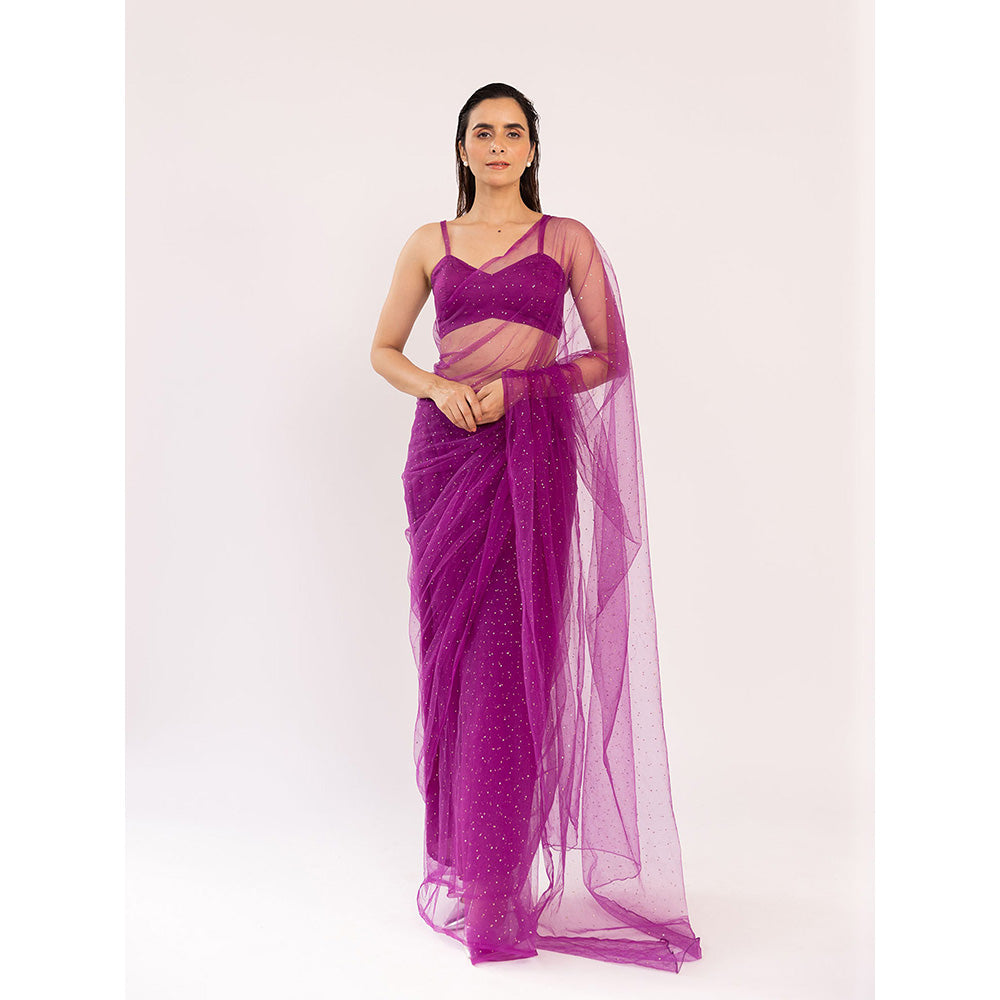 SHAAKHA Maroon Embellished Saree with Unstitched Blouse