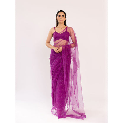 SHAAKHA Maroon Embellished Saree with Unstitched Blouse